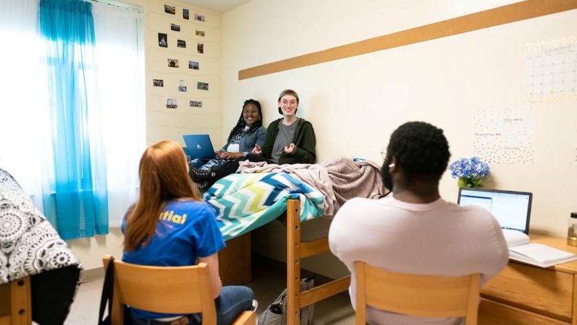 JWU Charlotte: Students congregate in an on-campus dorm room