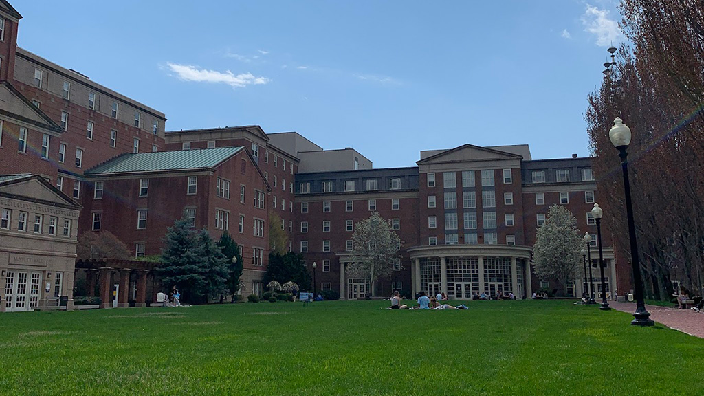 JWU's Snowden Hall, McNulty Hall and the grass in Gaebe Commons