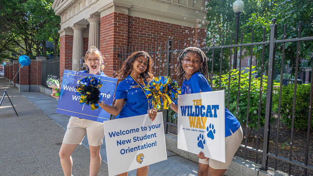Providence orientation CAT students outside Gaebe Commons entrance.
