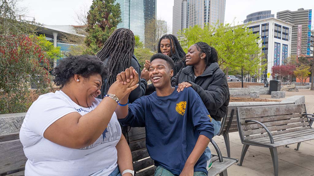 Students on campus enjoying time together downtown Charlotte. There’s so much to do (and see) at JWU!