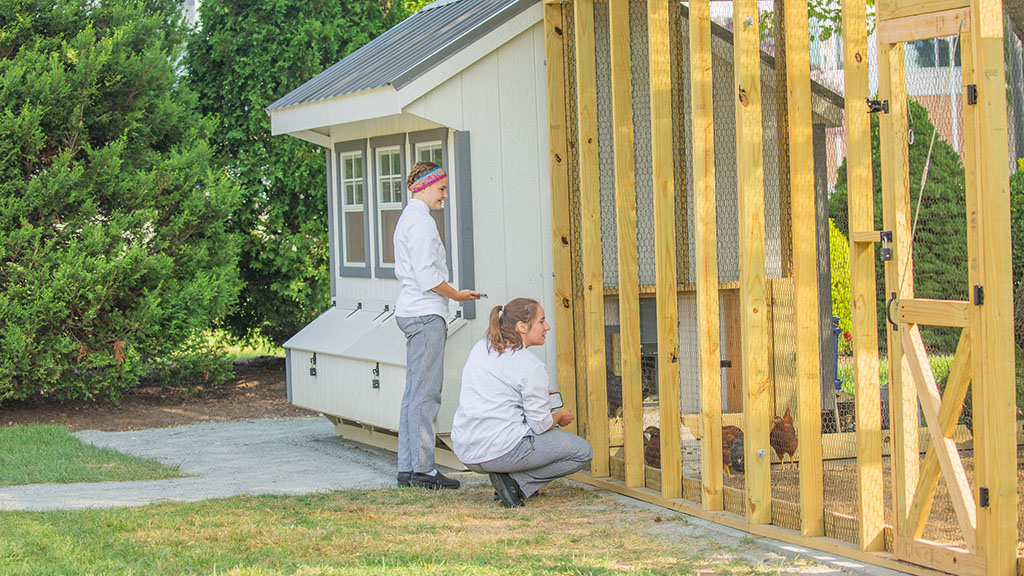 Two culinary students standing outside of the Coop-a-cabana 